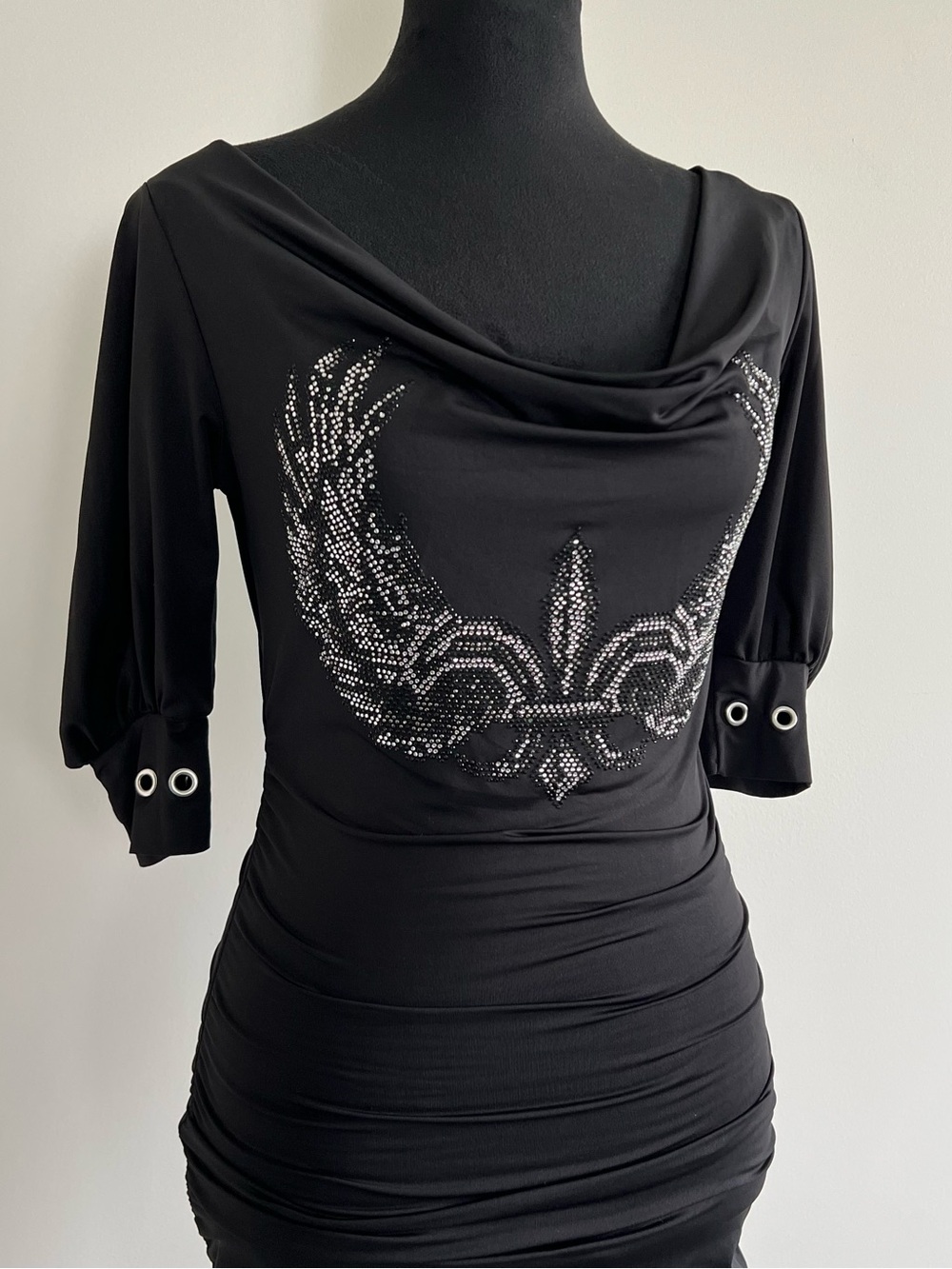 Goth / Y2K Rhinestone Embellished Bodycon Dress with Shoulder and Back Cutout